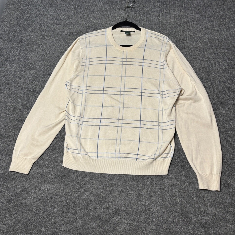Brooks Brothers Country Club Sweater Mens L Cream Silk Cotton Windowpane Plaid
